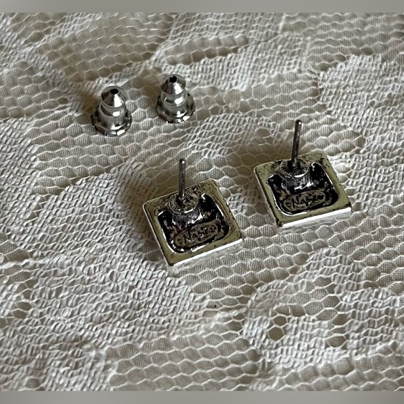 Vintage Napier Tile Earrings, Simple Square Shaped Stud Earrings, Floral - Picture 2 of 4